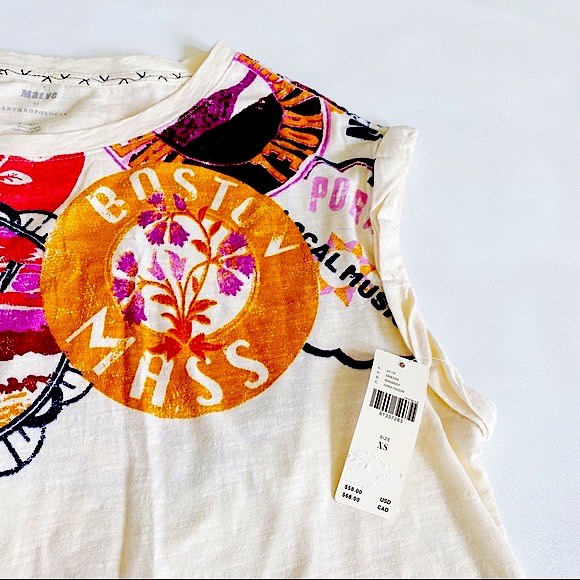 Anthropologie Maeve Carey Muscle Tee Ivory XS New - Picture 3 of 4